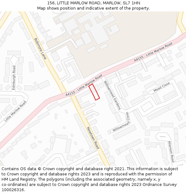 156, LITTLE MARLOW ROAD, MARLOW, SL7 1HN: Location map and indicative extent of plot