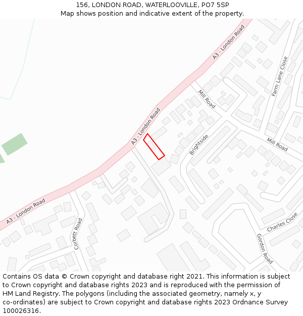 156, LONDON ROAD, WATERLOOVILLE, PO7 5SP: Location map and indicative extent of plot