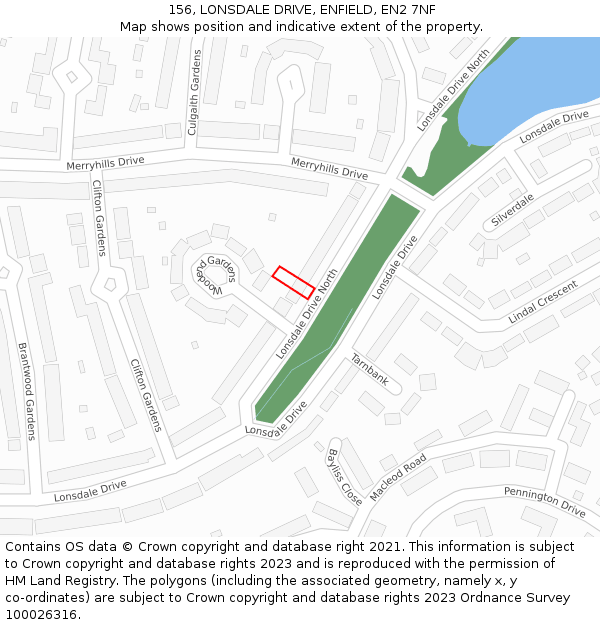 156, LONSDALE DRIVE, ENFIELD, EN2 7NF: Location map and indicative extent of plot