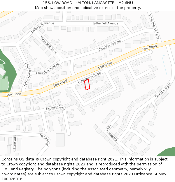 156, LOW ROAD, HALTON, LANCASTER, LA2 6NU: Location map and indicative extent of plot