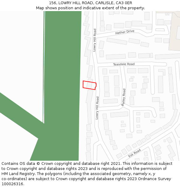 156, LOWRY HILL ROAD, CARLISLE, CA3 0ER: Location map and indicative extent of plot