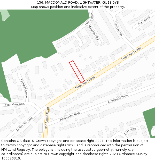 156, MACDONALD ROAD, LIGHTWATER, GU18 5YB: Location map and indicative extent of plot