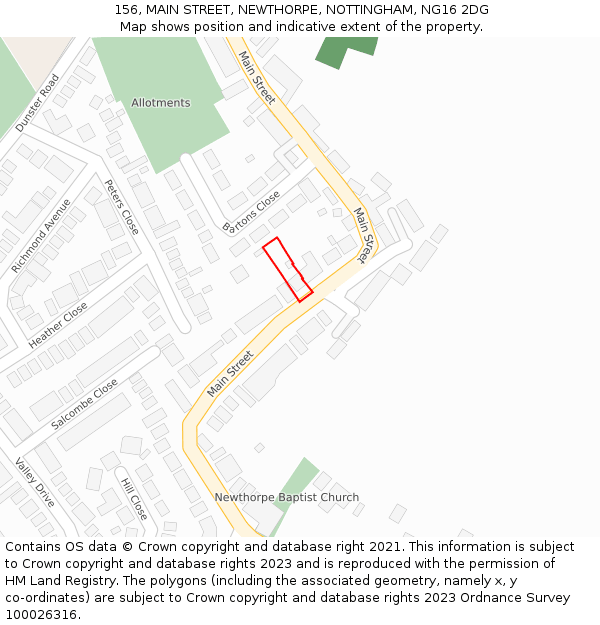 156, MAIN STREET, NEWTHORPE, NOTTINGHAM, NG16 2DG: Location map and indicative extent of plot