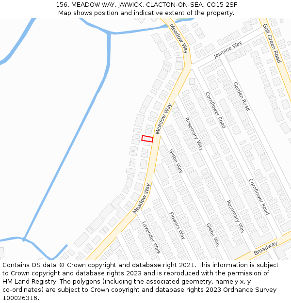 156, MEADOW WAY, JAYWICK, CLACTON-ON-SEA, CO15 2SF: Location map and indicative extent of plot