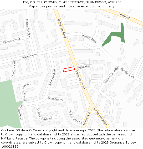 156, OGLEY HAY ROAD, CHASE TERRACE, BURNTWOOD, WS7 2EB: Location map and indicative extent of plot