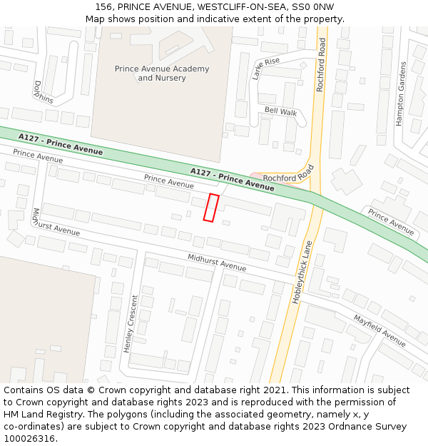 156, PRINCE AVENUE, WESTCLIFF-ON-SEA, SS0 0NW: Location map and indicative extent of plot