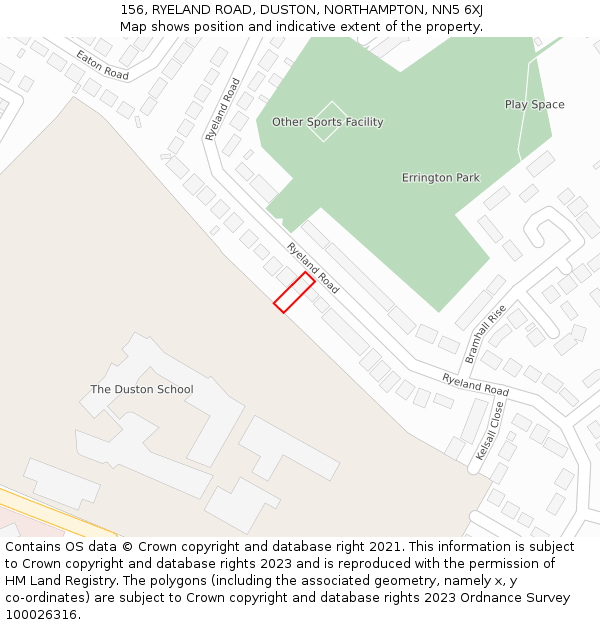 156, RYELAND ROAD, DUSTON, NORTHAMPTON, NN5 6XJ: Location map and indicative extent of plot