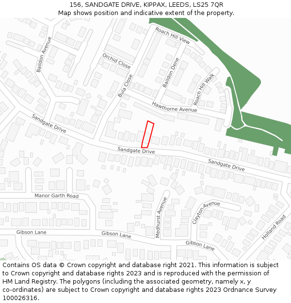 156, SANDGATE DRIVE, KIPPAX, LEEDS, LS25 7QR: Location map and indicative extent of plot