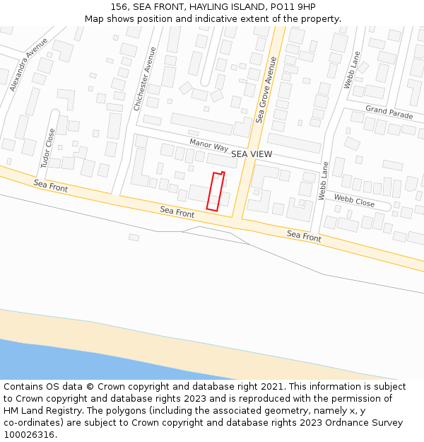 156, SEA FRONT, HAYLING ISLAND, PO11 9HP: Location map and indicative extent of plot