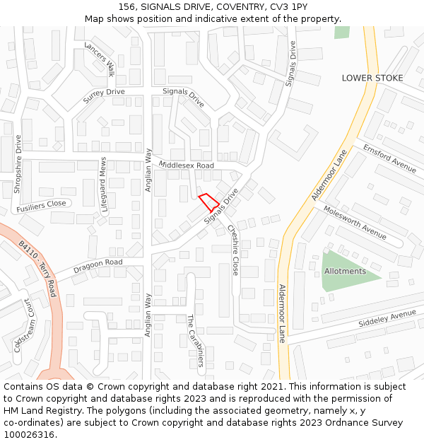 156, SIGNALS DRIVE, COVENTRY, CV3 1PY: Location map and indicative extent of plot