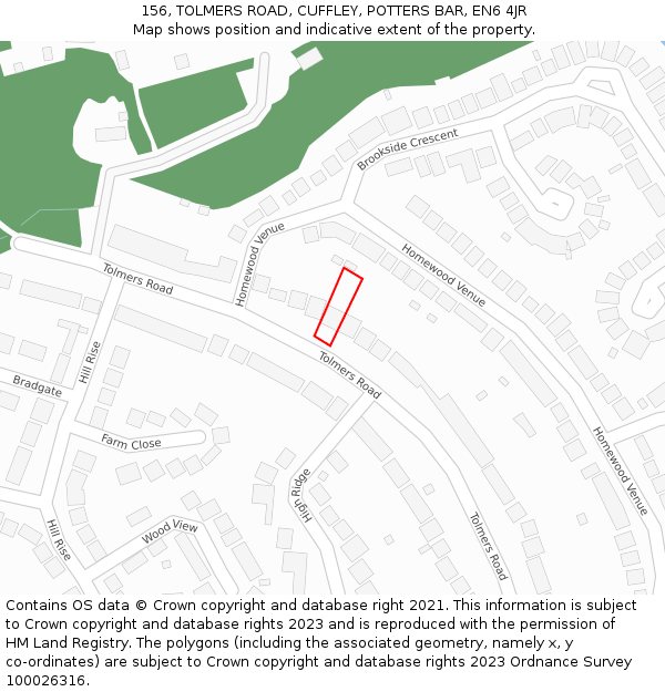 156, TOLMERS ROAD, CUFFLEY, POTTERS BAR, EN6 4JR: Location map and indicative extent of plot