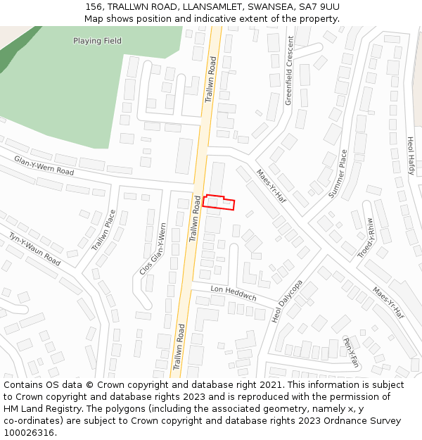 156, TRALLWN ROAD, LLANSAMLET, SWANSEA, SA7 9UU: Location map and indicative extent of plot