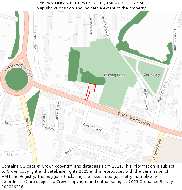 156, WATLING STREET, WILNECOTE, TAMWORTH, B77 5BJ: Location map and indicative extent of plot