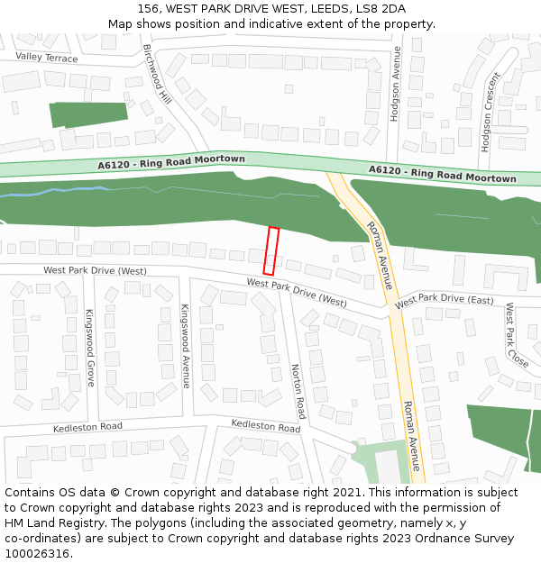 156, WEST PARK DRIVE WEST, LEEDS, LS8 2DA: Location map and indicative extent of plot