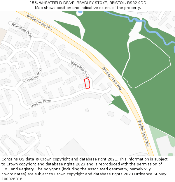 156, WHEATFIELD DRIVE, BRADLEY STOKE, BRISTOL, BS32 9DD: Location map and indicative extent of plot