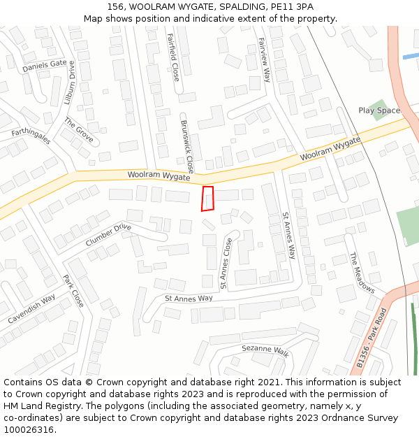 156, WOOLRAM WYGATE, SPALDING, PE11 3PA: Location map and indicative extent of plot