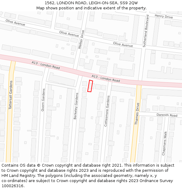 1562, LONDON ROAD, LEIGH-ON-SEA, SS9 2QW: Location map and indicative extent of plot