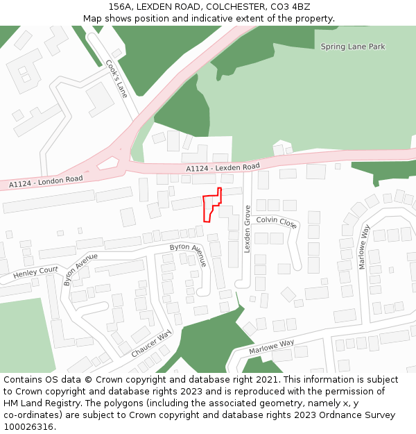 156A, LEXDEN ROAD, COLCHESTER, CO3 4BZ: Location map and indicative extent of plot