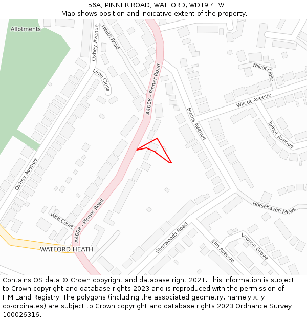 156A, PINNER ROAD, WATFORD, WD19 4EW: Location map and indicative extent of plot