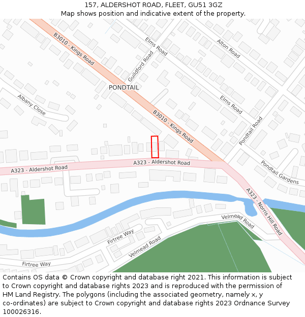 157, ALDERSHOT ROAD, FLEET, GU51 3GZ: Location map and indicative extent of plot