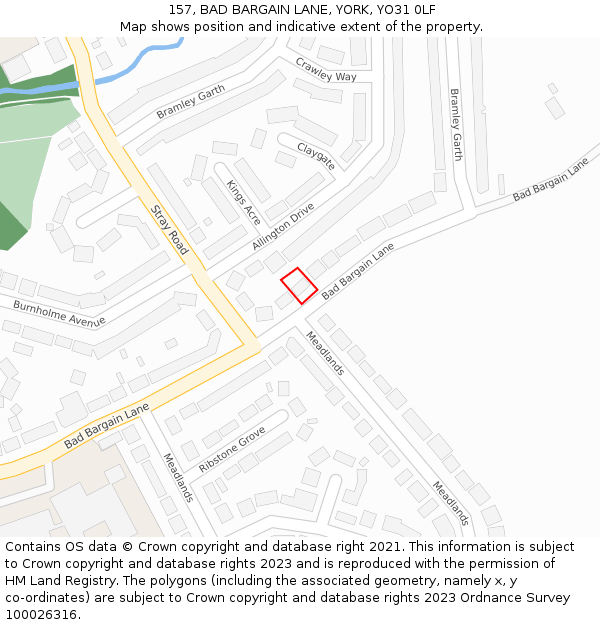 157, BAD BARGAIN LANE, YORK, YO31 0LF: Location map and indicative extent of plot