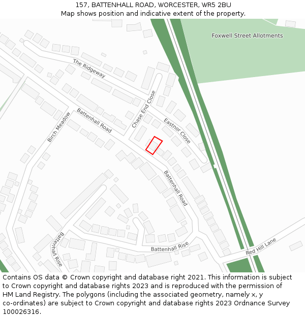 157, BATTENHALL ROAD, WORCESTER, WR5 2BU: Location map and indicative extent of plot