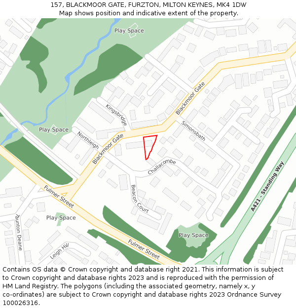 157, BLACKMOOR GATE, FURZTON, MILTON KEYNES, MK4 1DW: Location map and indicative extent of plot