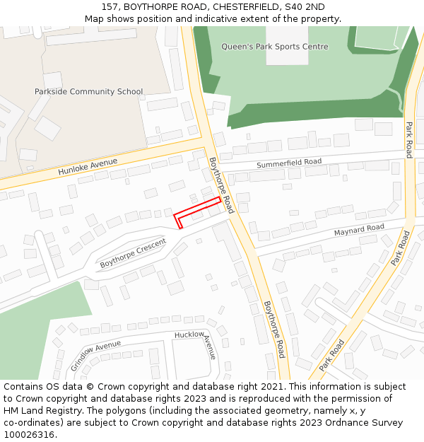 157, BOYTHORPE ROAD, CHESTERFIELD, S40 2ND: Location map and indicative extent of plot