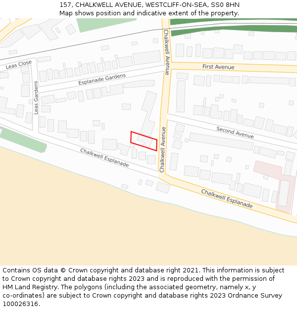 157, CHALKWELL AVENUE, WESTCLIFF-ON-SEA, SS0 8HN: Location map and indicative extent of plot