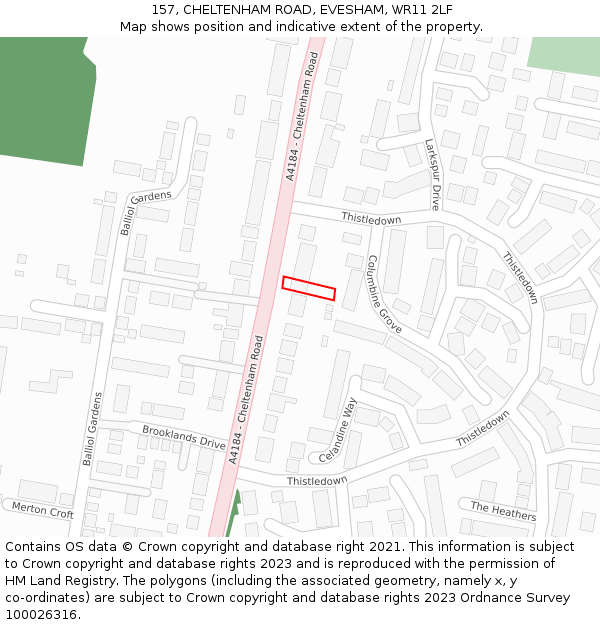157, CHELTENHAM ROAD, EVESHAM, WR11 2LF: Location map and indicative extent of plot