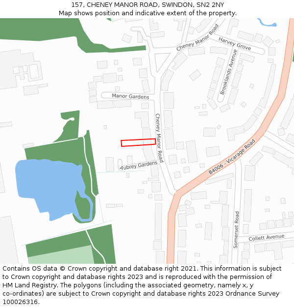 157, CHENEY MANOR ROAD, SWINDON, SN2 2NY: Location map and indicative extent of plot