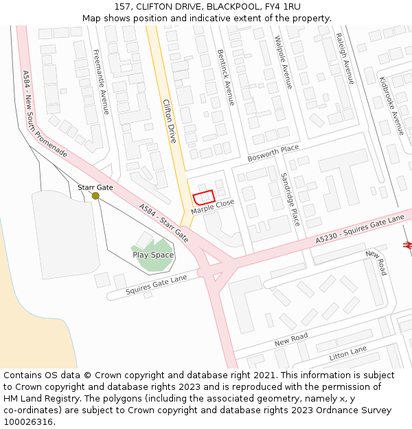 157, CLIFTON DRIVE, BLACKPOOL, FY4 1RU: Location map and indicative extent of plot