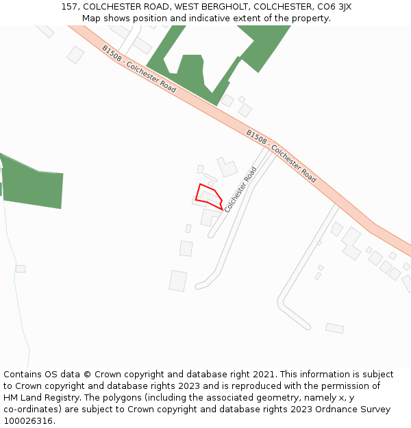 157, COLCHESTER ROAD, WEST BERGHOLT, COLCHESTER, CO6 3JX: Location map and indicative extent of plot