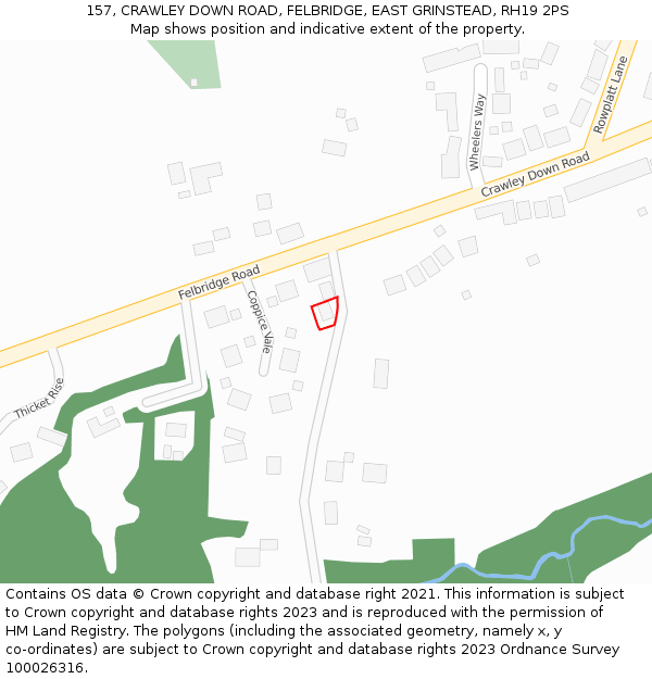 157, CRAWLEY DOWN ROAD, FELBRIDGE, EAST GRINSTEAD, RH19 2PS: Location map and indicative extent of plot