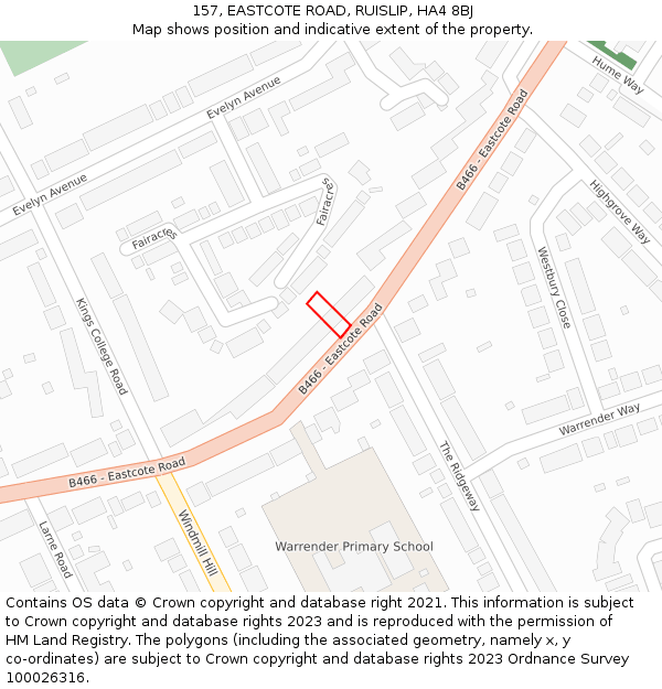 157, EASTCOTE ROAD, RUISLIP, HA4 8BJ: Location map and indicative extent of plot