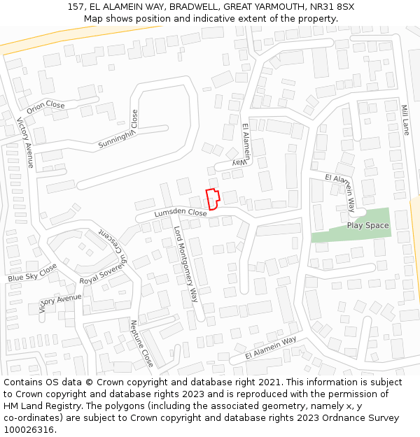 157, EL ALAMEIN WAY, BRADWELL, GREAT YARMOUTH, NR31 8SX: Location map and indicative extent of plot