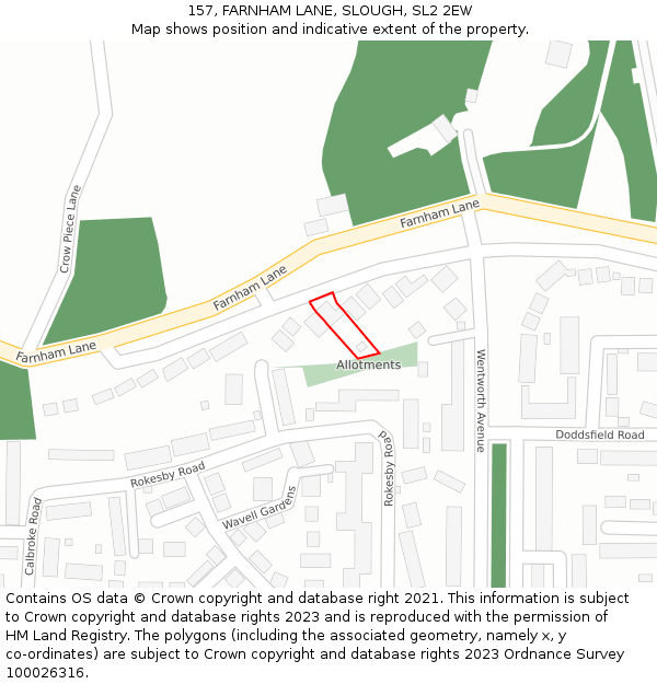 157, FARNHAM LANE, SLOUGH, SL2 2EW: Location map and indicative extent of plot