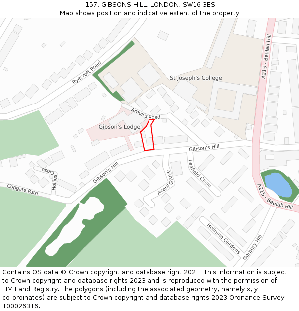 157, GIBSONS HILL, LONDON, SW16 3ES: Location map and indicative extent of plot