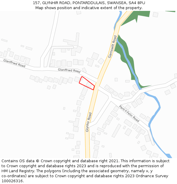 157, GLYNHIR ROAD, PONTARDDULAIS, SWANSEA, SA4 8PU: Location map and indicative extent of plot