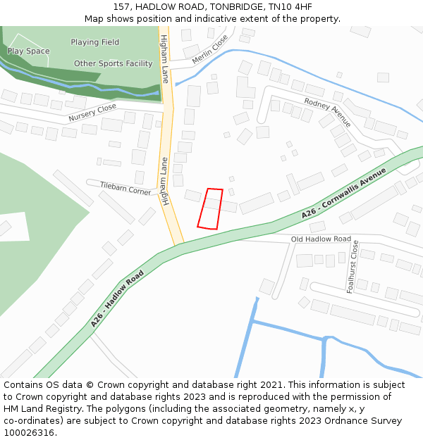 157, HADLOW ROAD, TONBRIDGE, TN10 4HF: Location map and indicative extent of plot