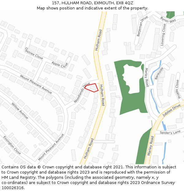 157, HULHAM ROAD, EXMOUTH, EX8 4QZ: Location map and indicative extent of plot
