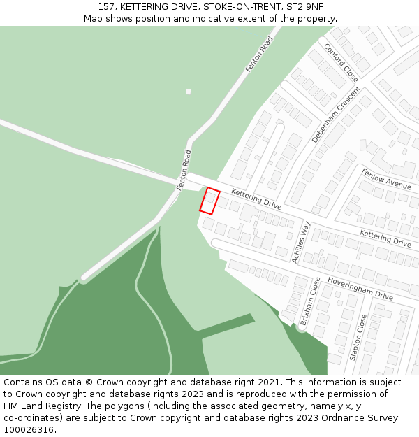 157, KETTERING DRIVE, STOKE-ON-TRENT, ST2 9NF: Location map and indicative extent of plot