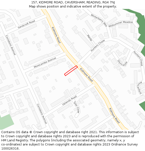 157, KIDMORE ROAD, CAVERSHAM, READING, RG4 7NJ: Location map and indicative extent of plot