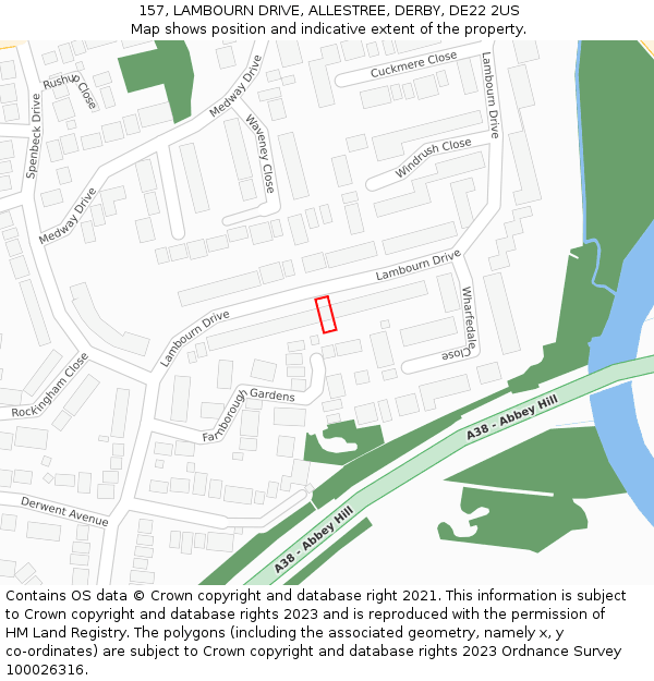 157, LAMBOURN DRIVE, ALLESTREE, DERBY, DE22 2US: Location map and indicative extent of plot