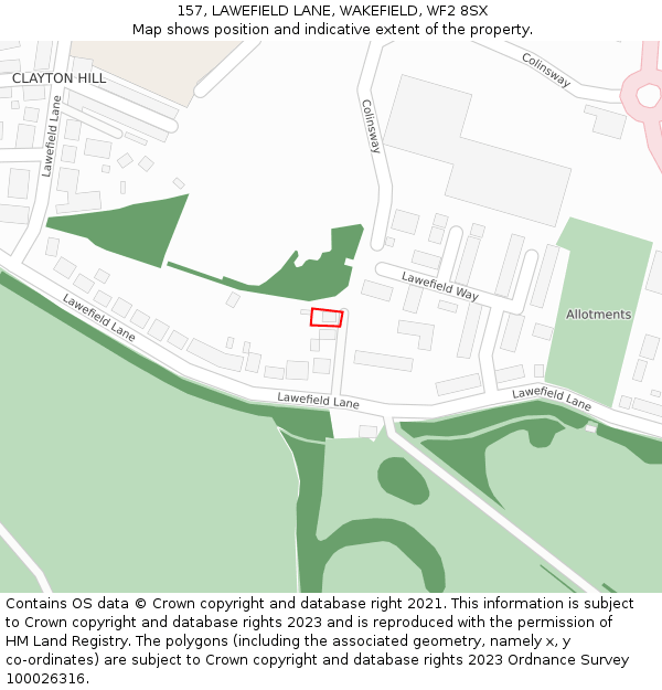 157, LAWEFIELD LANE, WAKEFIELD, WF2 8SX: Location map and indicative extent of plot