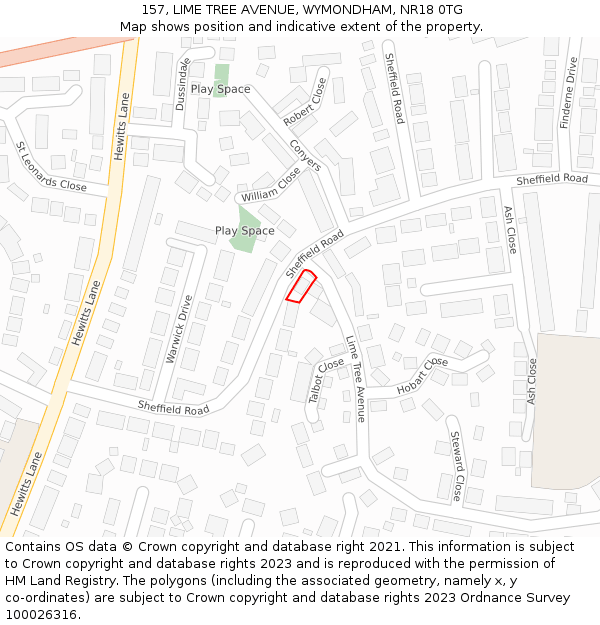 157, LIME TREE AVENUE, WYMONDHAM, NR18 0TG: Location map and indicative extent of plot