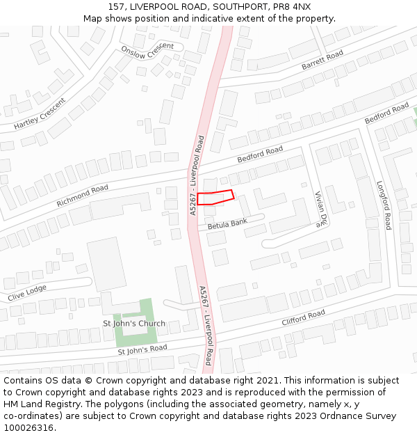 157, LIVERPOOL ROAD, SOUTHPORT, PR8 4NX: Location map and indicative extent of plot