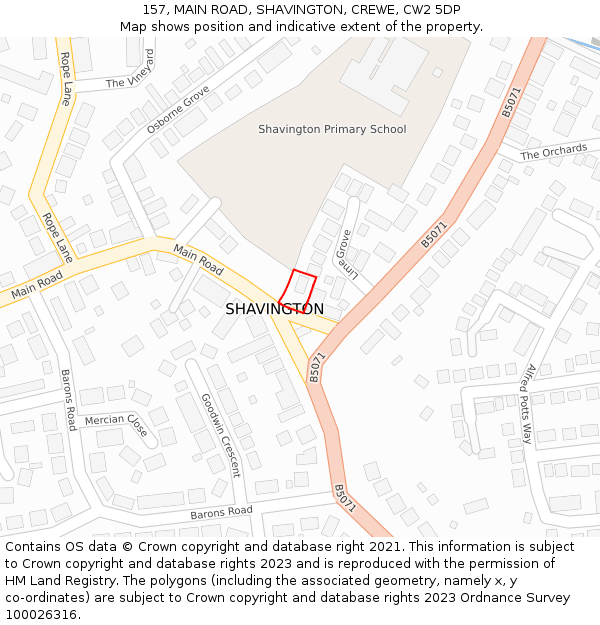 157, MAIN ROAD, SHAVINGTON, CREWE, CW2 5DP: Location map and indicative extent of plot