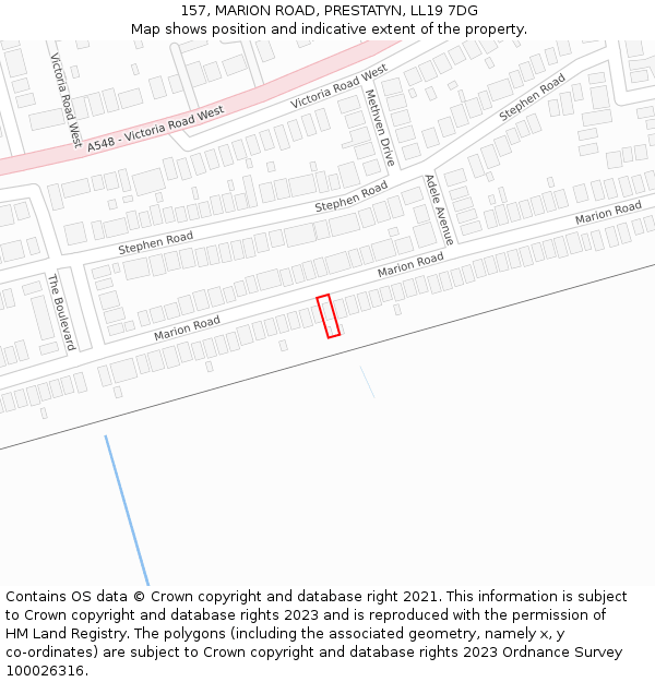 157, MARION ROAD, PRESTATYN, LL19 7DG: Location map and indicative extent of plot