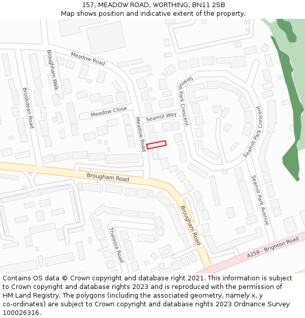 157, MEADOW ROAD, WORTHING, BN11 2SB: Location map and indicative extent of plot